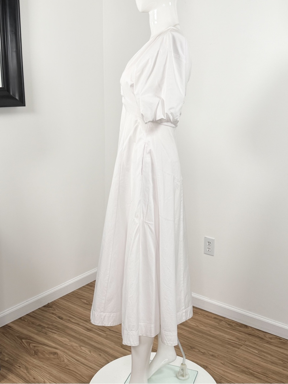 Staud V-Neck Puff Sleeve Cotton Blend Finley Midi Dress White Size 4 $375 NWT - Picture 7 of 9